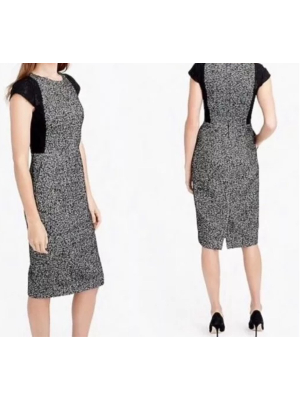 Women's J. Crew Lace and Tweed Wool Sheath Dress Size 0 Black and White